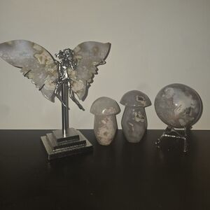 Silver Fairy Figurine and Agate Decor Set